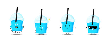 Cute plastic cup character collectionのイラスト素材