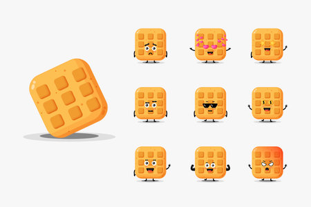 Cute waffle character design setのイラスト素材
