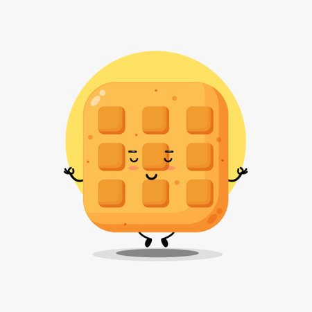 Cute waffle character meditating in yoga poseのイラスト素材