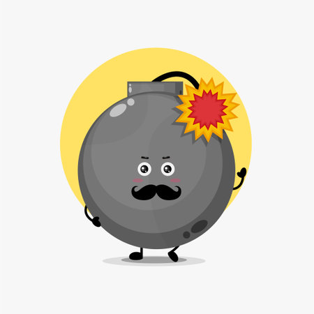 Cute bomb character with mustacheのイラスト素材