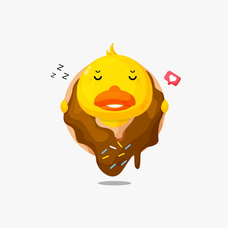 Cute duck sleeping on a donut illustration iconのイラスト素材