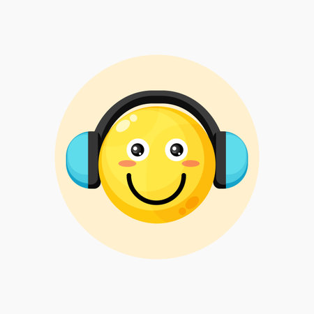 Cute smile emoticon listening to musicのイラスト素材