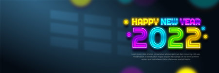 Happy new year 2022 colorful neon banner template with blank space