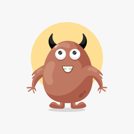 Cute brown monster cartoon illustrationのイラスト素材