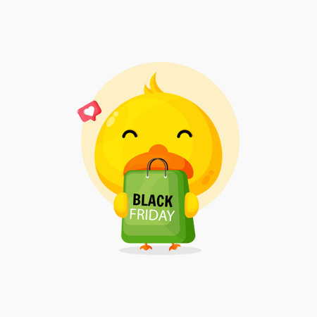 Cute duck with black friday bag discountのイラスト素材