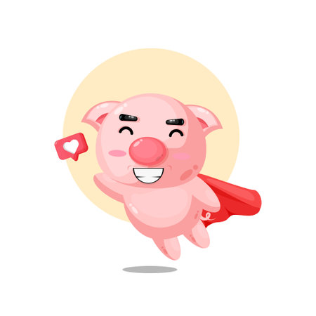 Cute pig super flying cartoon characterのイラスト素材