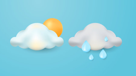 3d realistic cloudy and sunny cloud isolated on blue backgroundのイラスト素材