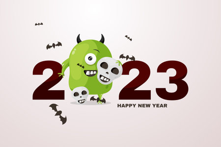 Happy New Year 2023 with monster halloween background illustration