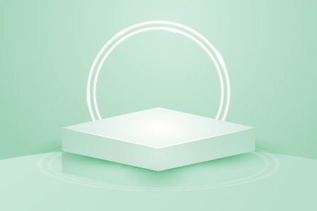 Realistic green pastel product podium scene isolated with neon lights background for product showのイラスト素材