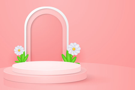 3d abstract scene background pink podium with flower background product presentation mockup showのイラスト素材