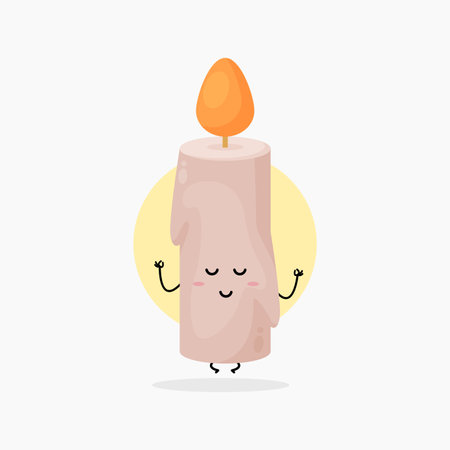 cute candle character meditating in yoga poseのイラスト素材