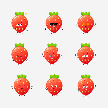 Cute strawberry character vector illustrationのイラスト素材