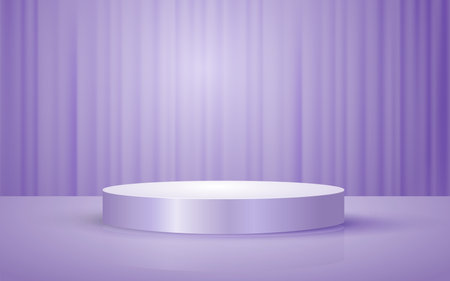 3d scene of pastel purple round podium with curtain background for cosmetic product presentation mockup showのイラスト素材