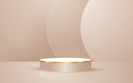Round and circle podium product scene with pastel brown background for cosmetic product presentation mockup showのイラスト素材