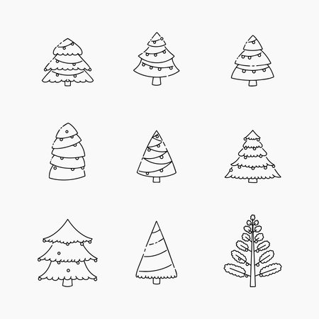 Christmas tree doodle line vector illustrationのイラスト素材