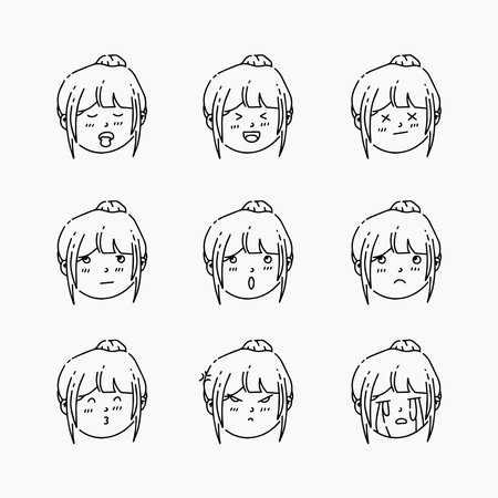 Cute girl face doodle line vector illustrationのイラスト素材