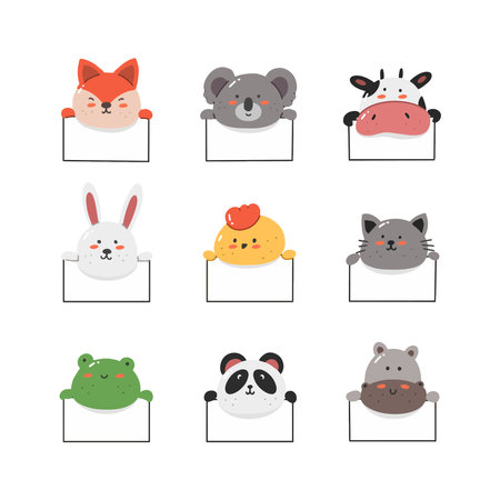 Animal holding blank banner hand drawn vector illustrationのイラスト素材