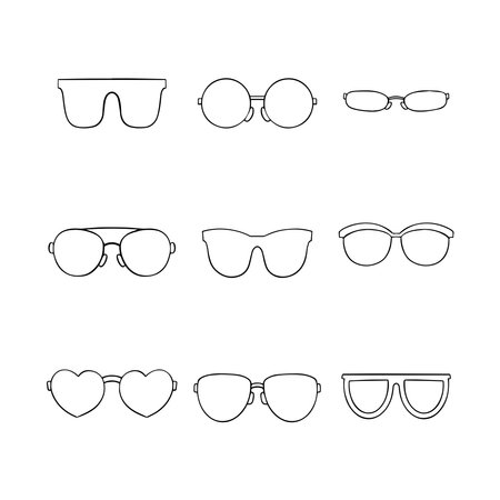 Glasses doodle line icon collection. Hand drawn outline style. isolated illustrationのイラスト素材