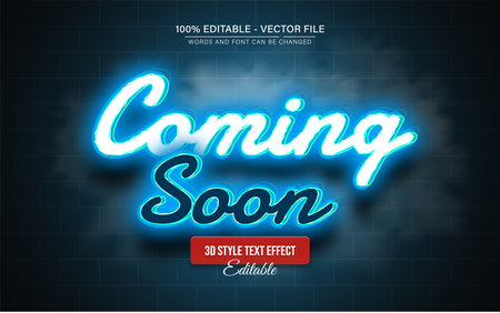 Coming soon blue neon glowing text effect editableのイラスト素材