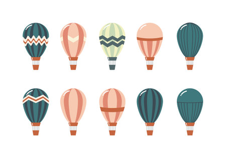 Hot air balloon icon Flat style. collection of isolated cartoon illustrationsのイラスト素材