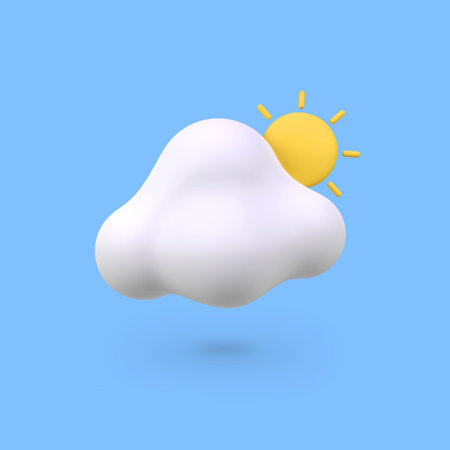 Weather cloud and sun isolated 3d render icon illustrationの写真素材