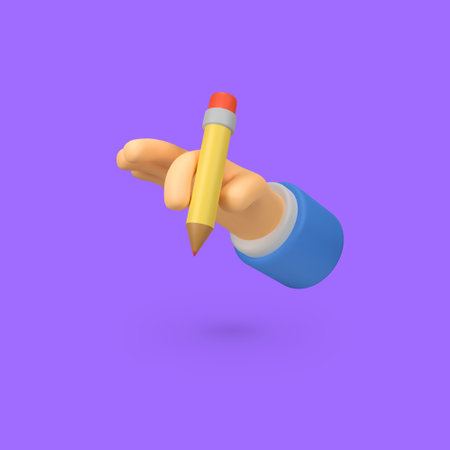 character hand holds Pencil isolated 3d render icon illustrationの写真素材
