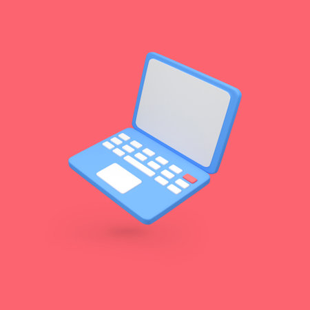 Blue laptop isolated 3d render icon illustrationの写真素材