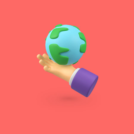 Human hands receive the earth isolated 3d render icon illustration
