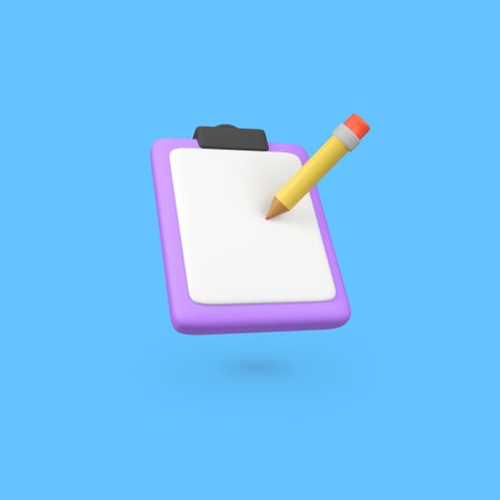 List clipboard items with pencil isolated 3d render icon illustration