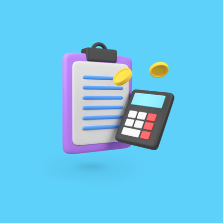 Data analysis and calculator with coins isolated 3d render icon illustrationの写真素材