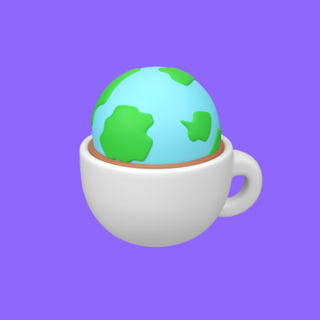 Coffee cup with globe isolated 3d render icon illustration