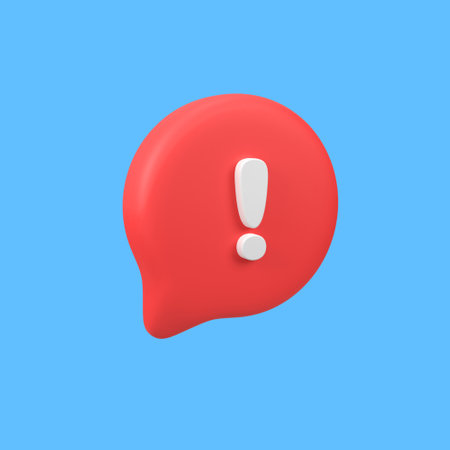 Exclamation mark on red bubble isolated 3d render icon illustrationの写真素材