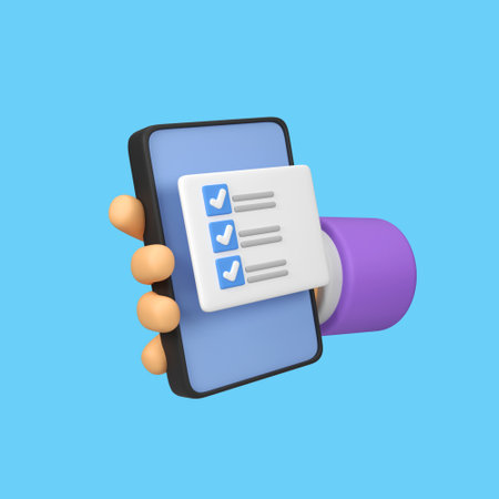 Hand holding phone with checklist isolated 3d render icon illustration