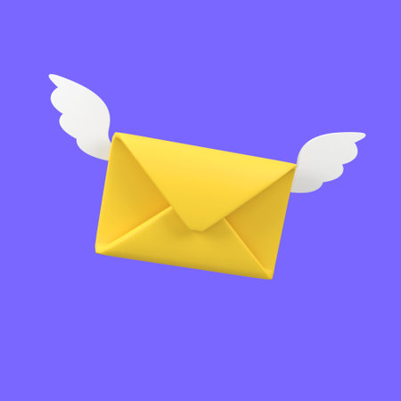 Flying envelope wings isolated 3d render icon illustration