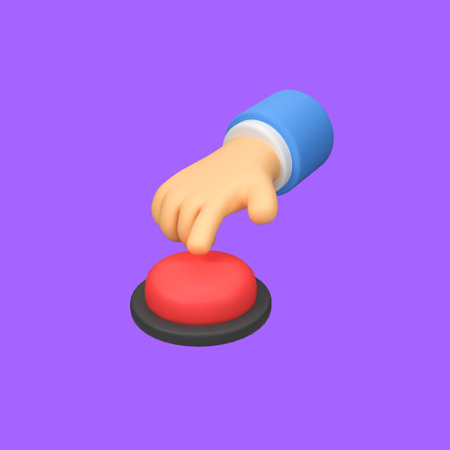 Hand pressing red button isolated 3d render icon illustration