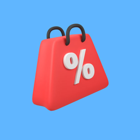 Shopping Bag with Discount Sign isolated 3d render icon illustrationの写真素材