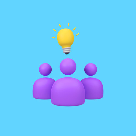 Group team and light bulb inspiration isolated 3d render icon illustrationの写真素材