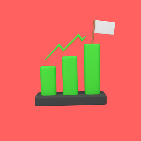 Growth graph with flags isolated 3d render icon illustration