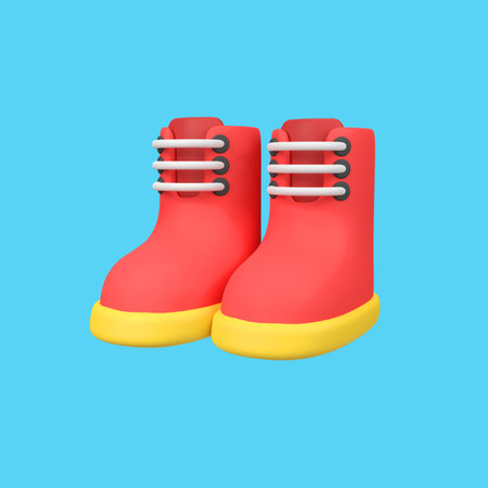 Red kids boots isolated 3d render icon illustrationの写真素材