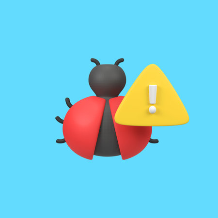 Bug with warning symbol isolated 3d render icon illustrationの写真素材