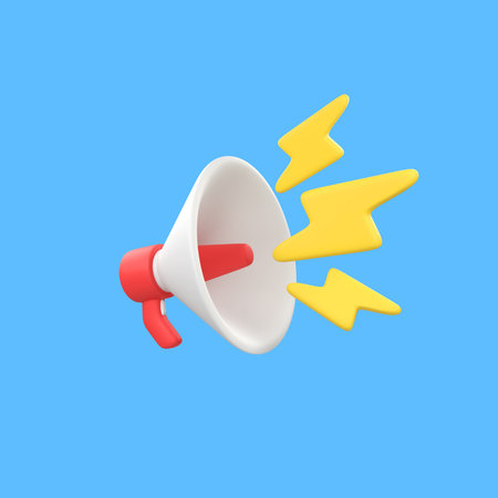 Megaphone with yellow lightning isolated 3d render icon illustration