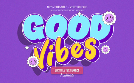 Good vibes old retro 3d text effect editableのイラスト素材