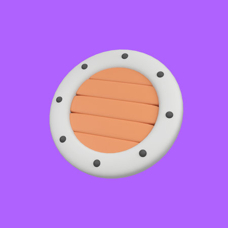Wooden shield game isolated 3d render icon illustrationの写真素材