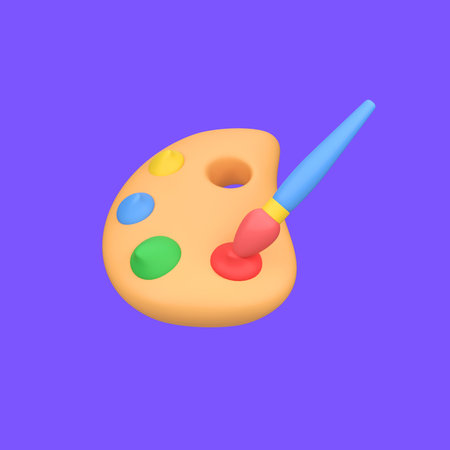 Art Palette with Paint Brush isolated 3d render icon illustration