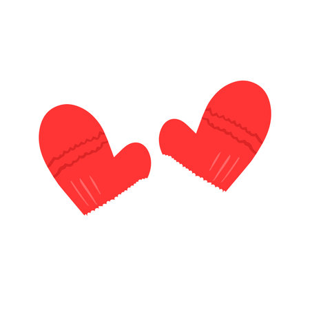 Pair of Red and White Fuzzy Mittens Hand-Drawn Winter Apparel Illustrationの写真素材