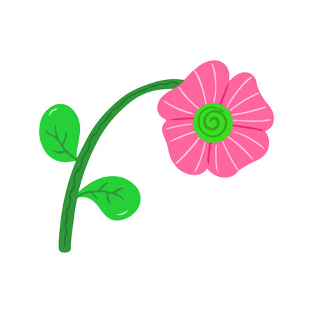 Pink Flower with Stem Hand-Drawn Clipart Illustration for Decorationの写真素材