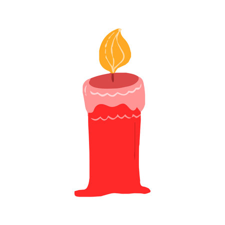 Simple Red Christmas Pillar Candle with Flame Illustrationの写真素材