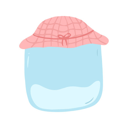 Cute Glass Jar with Pink Plaid Lid and Waterの写真素材
