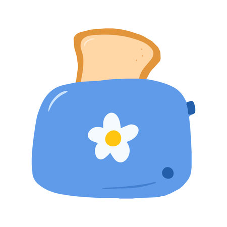 Cute Blue Toaster with Toast and Flower Design Illustrationの写真素材
