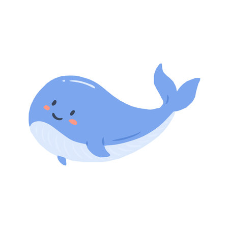 Happy Cute Blue Whale Illustrationの写真素材